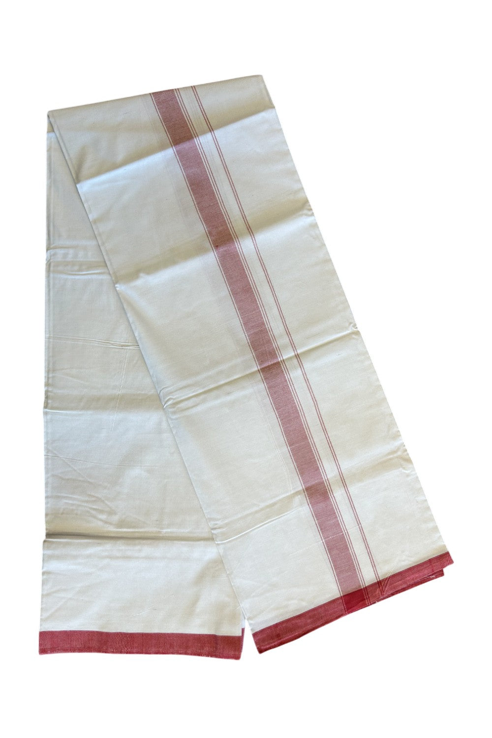 Ultimate HANDLOOM-19% Discount! - Kaitharikada Kalamachal-Government Sealed HALLMARKED-100% PURE COTTON! (80x80) Twisted Thread- Light WHITE SINGLE Mundu / Dhoti - 2 inch Light Red Striped Kara - 11KK8004KK