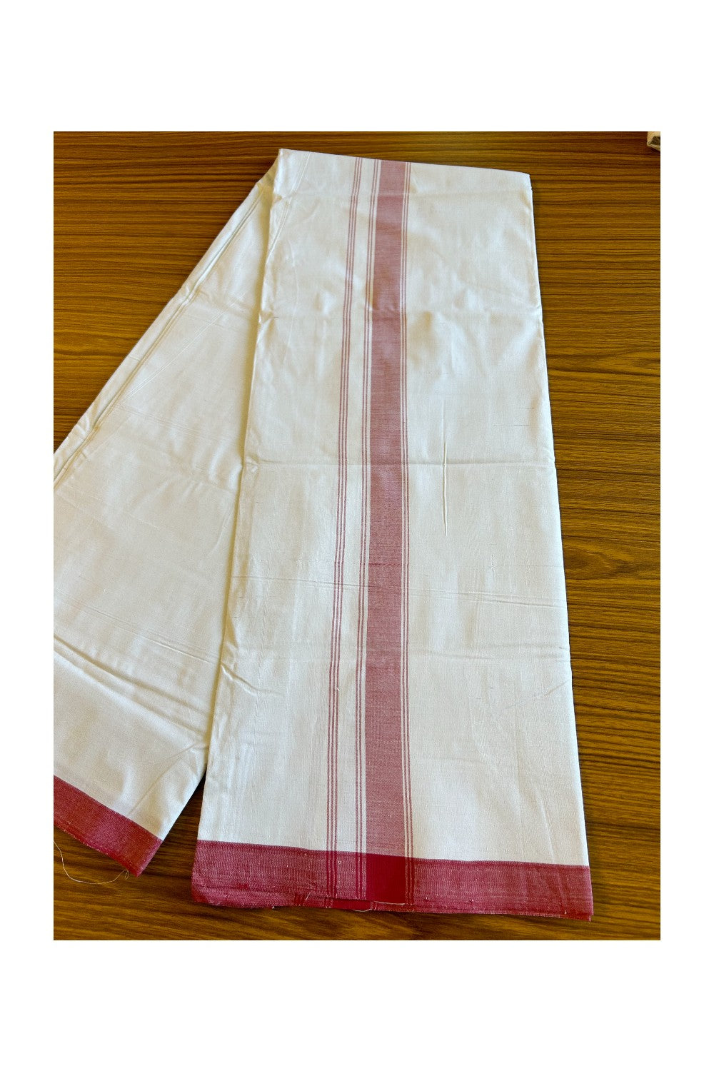 Ultimate HANDLOOM-19% Discount! - Kaitharikada Kalamachal-Government Sealed HALLMARKED-100% PURE COTTON! (80x80) Twisted Thread- Light WHITE SINGLE Mundu / Dhoti - 2.25 inch Red Striped Kara - 11KK478KAL