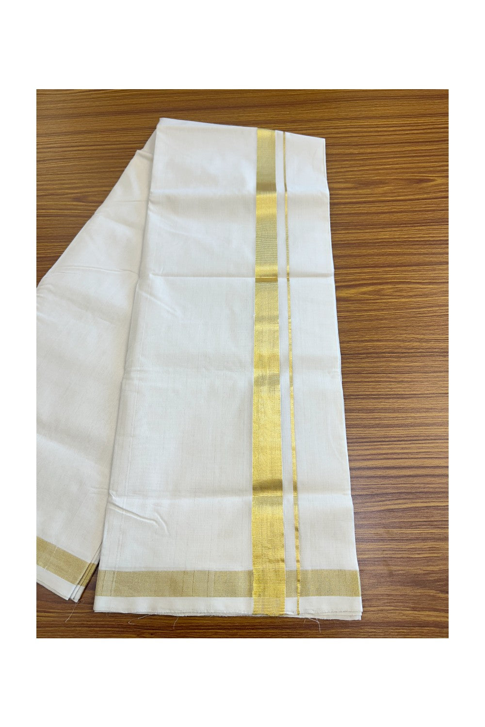 15% DISCOUNT! KaithariKada HANDLOOM Unakkupaav Balaramapuram - 100% PURE Cotton Double Mundu/Dhoti - 1.75inch Kasavu-138