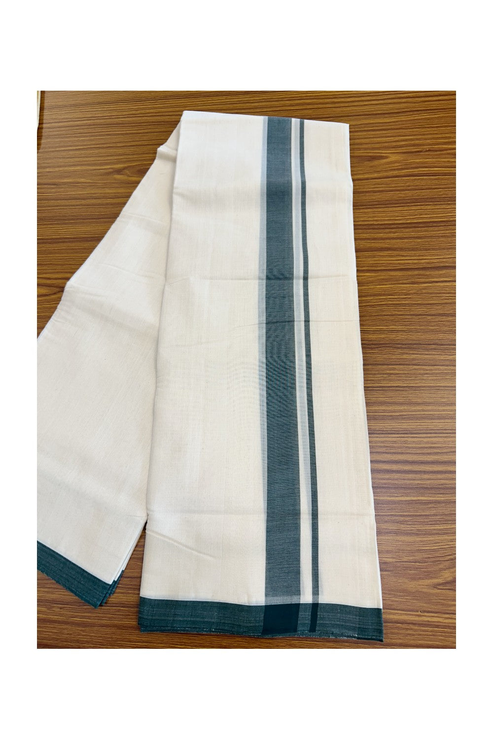 19% Discount! KaithariKada Balaramapuram Handloom 100% Millpaav Cotton Double Mundu/Dhoti Off white (Unbleached) - 100x100 1.5inch Brick Red Mulloth Border 3.62m - 11KK5065KK