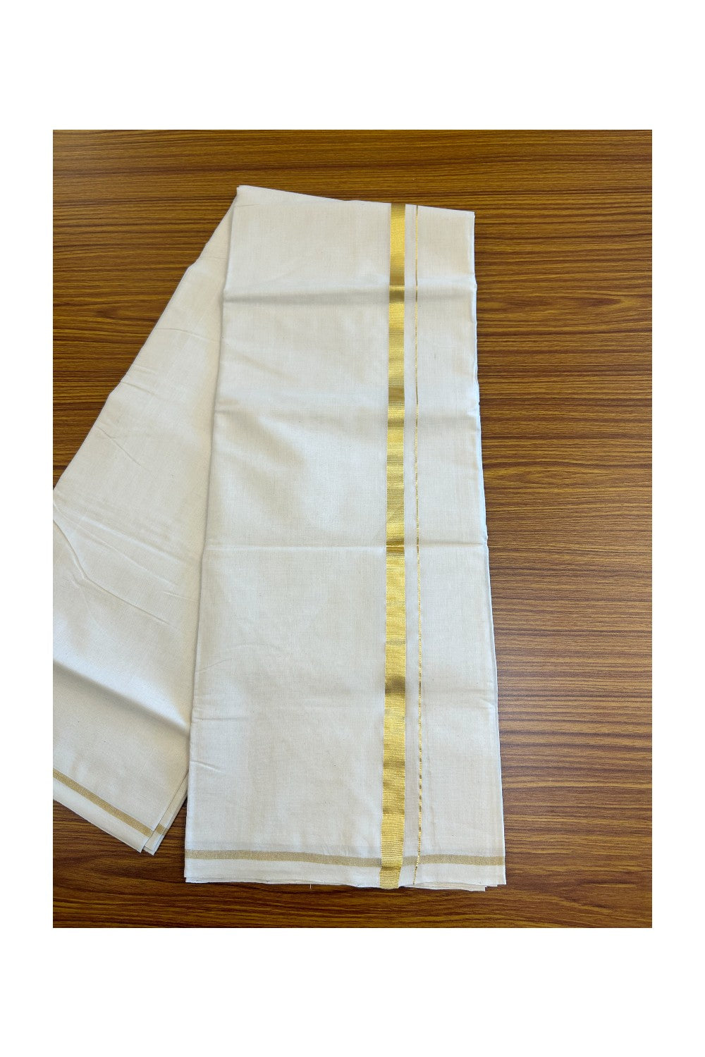 15% DISCOUNT! KaithariKada HANDLOOM Millpaav Balaramapuram - 100% PURE Cotton Off White - (Unbleached) Double Mundu/Dhoti - 2 cm  KASAVU  KARA -KK53RAM - 1.