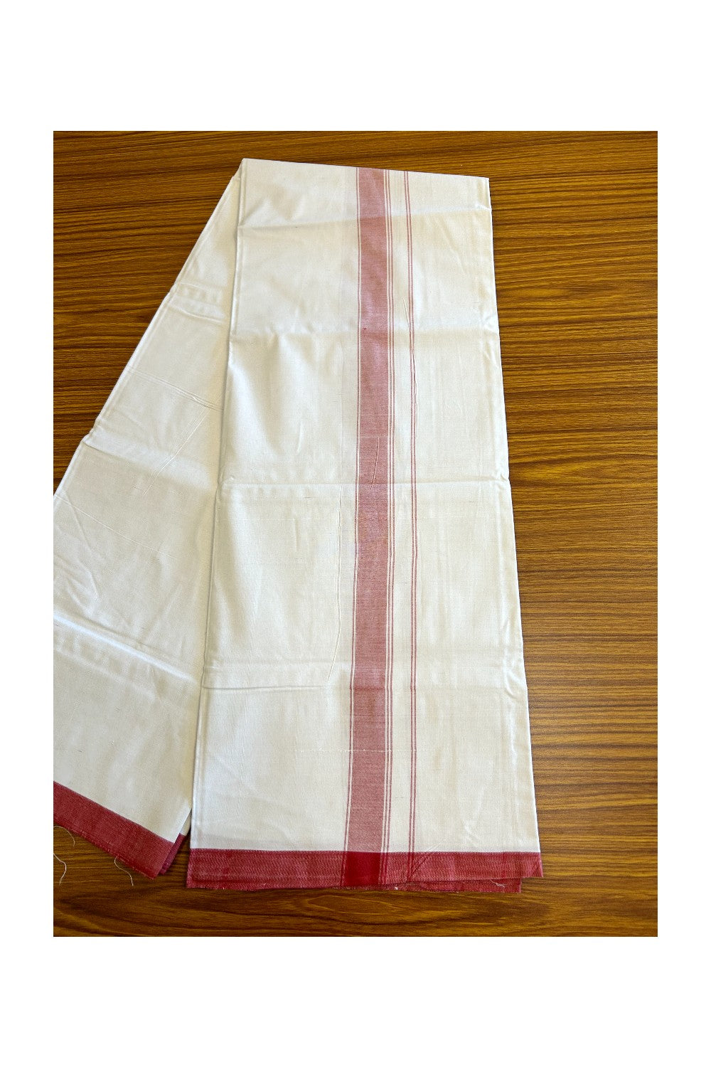 Ultimate HANDLOOM-19% Discount! - Kaitharikada Kalamachal-Government Sealed HALLMARKED-100% PURE COTTON! (80x80) Twisted Thread- Light WHITE SINGLE Mundu / Dhoti - 2 inch Light Red Striped Kara - 11KK8004KK