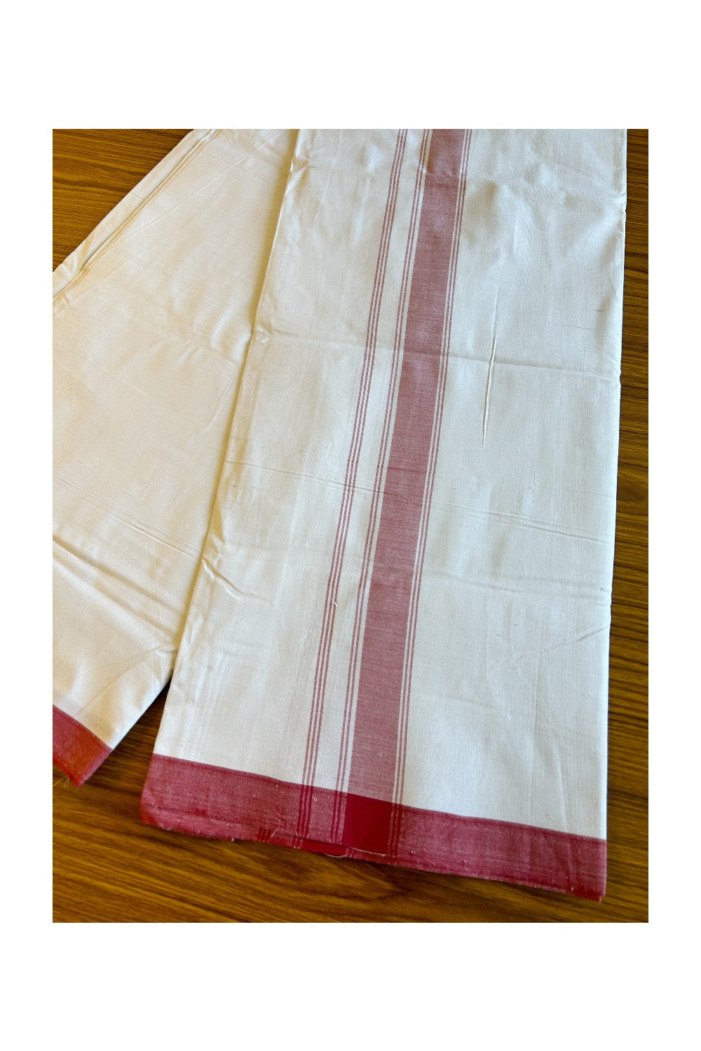 Ultimate HANDLOOM-19% Discount! - Kaitharikada Kalamachal-Government Sealed HALLMARKED-100% PURE COTTON! (80x80) Twisted Thread- Light WHITE SINGLE Mundu / Dhoti - 2.25 inch Red Striped Kara - 11KK478KAL