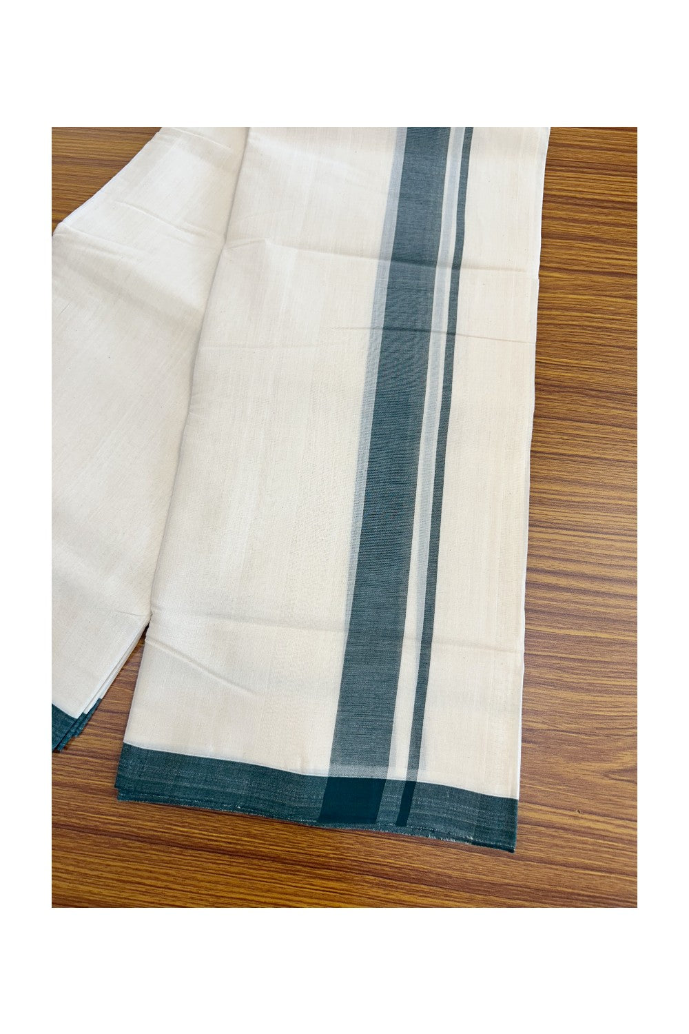 19% Discount! KaithariKada Balaramapuram Handloom 100% Millpaav Cotton Double Mundu/Dhoti Off white (Unbleached) - 100x100 1.5inch Brick Red Mulloth Border 3.62m - 11KK5065KK