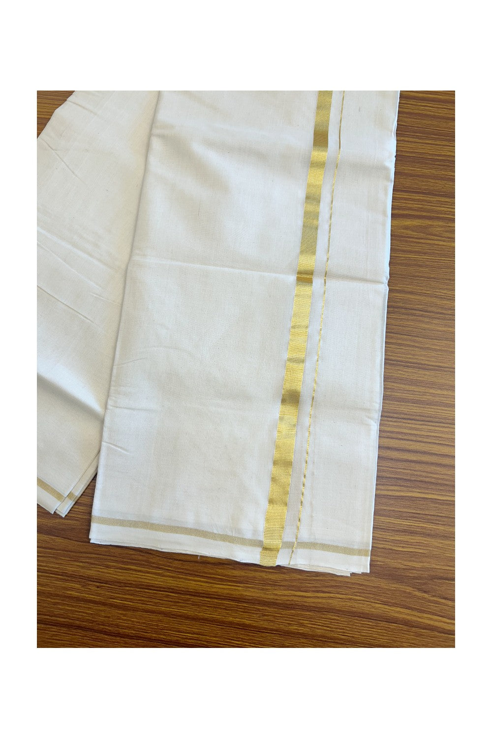 15% DISCOUNT! KaithariKada HANDLOOM Millpaav Balaramapuram - 100% PURE Cotton Off White - (Unbleached) Double Mundu/Dhoti - 2 cm  KASAVU  KARA -KK53RAM - 1.