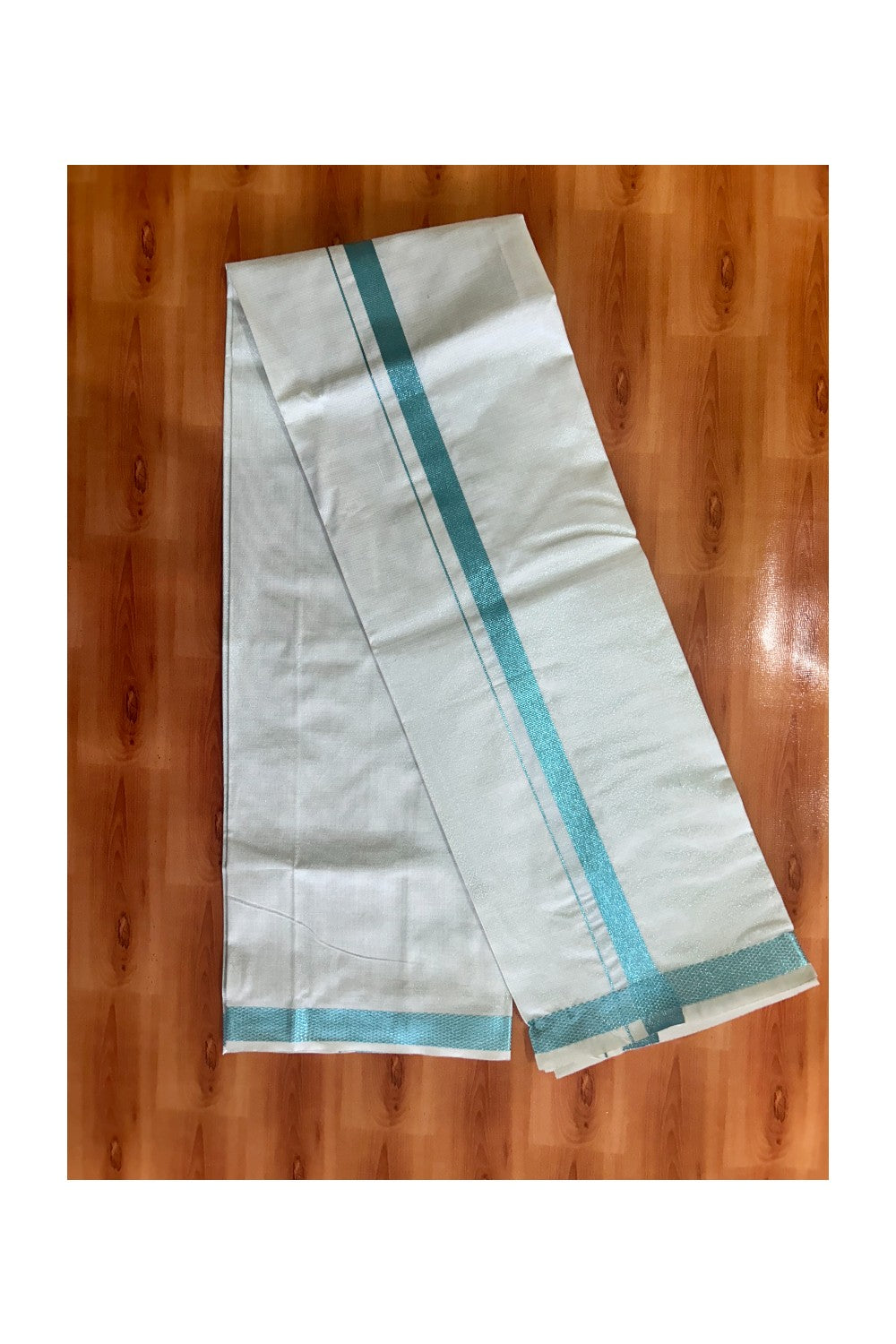 NEW! Kaitharikada Special - Pure Silk Men's Shirt & Dhoti Set - Light Blue Shaded Full Sleeve shirt and Light Blue & Shaded Dhothi with Light Blue Kasavu Kara - 11KK6003SAR