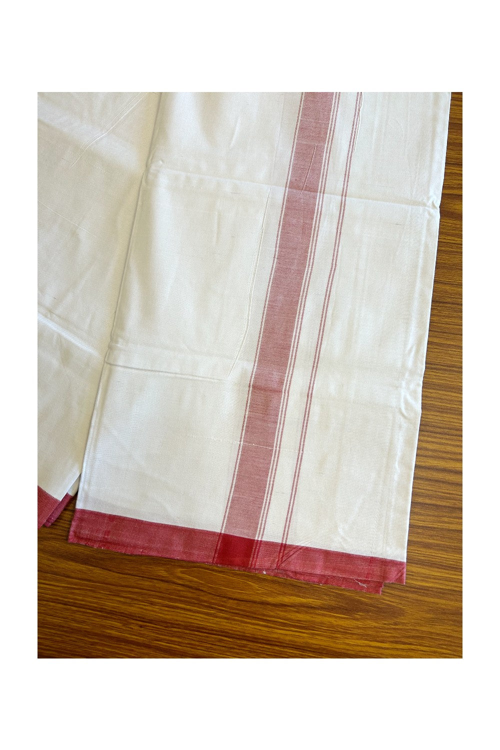 Ultimate HANDLOOM-19% Discount! - Kaitharikada Kalamachal-Government Sealed HALLMARKED-100% PURE COTTON! (80x80) Twisted Thread- Light WHITE SINGLE Mundu / Dhoti - 2 inch Light Red Striped Kara - 11KK8004KK