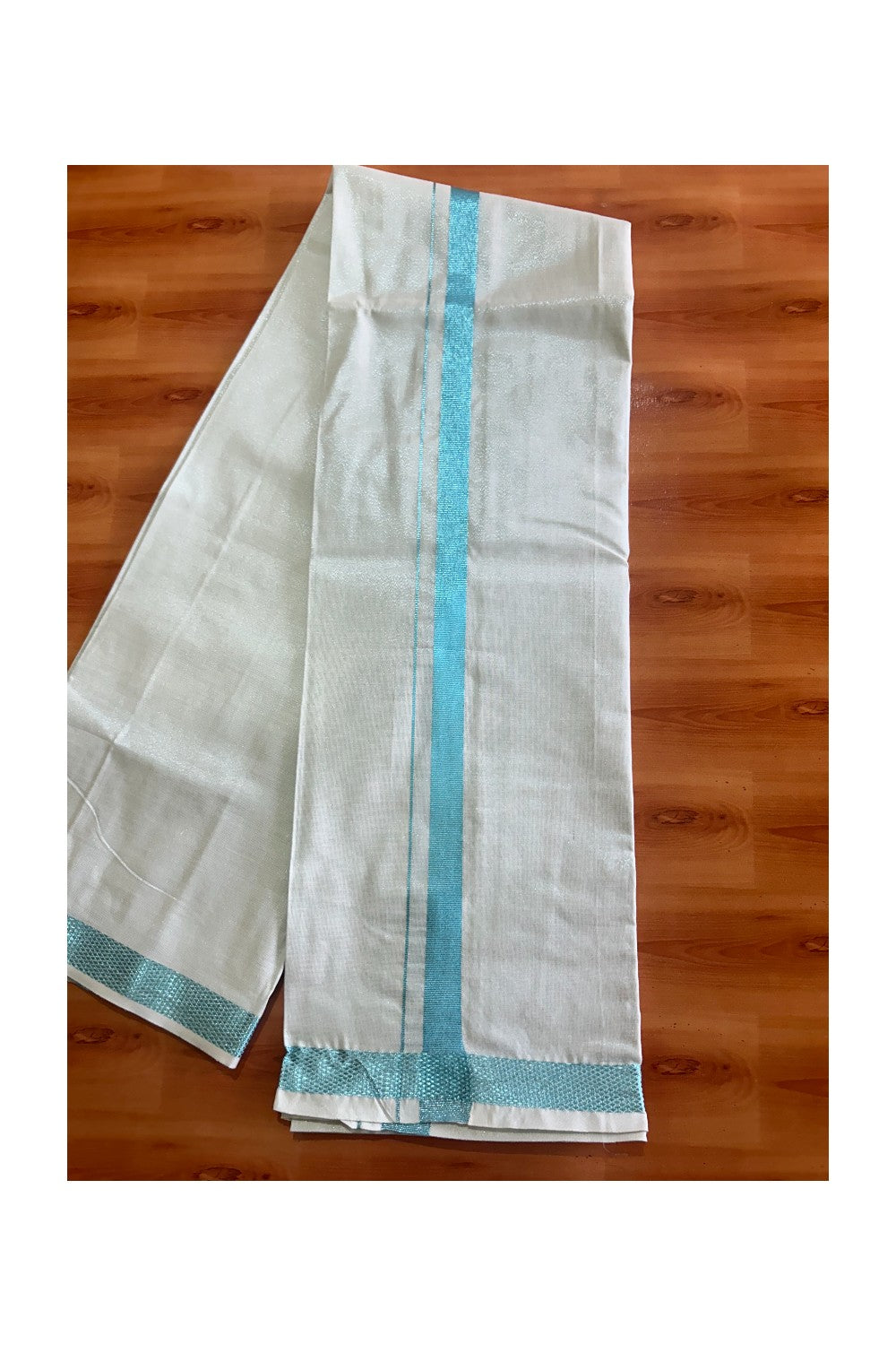 NEW! Kaitharikada Special - Pure Silk Men's Shirt & Dhoti Set - Light Blue Shaded Full Sleeve shirt and Light Blue & Shaded Dhothi with Light Blue Kasavu Kara - 11KK6003SAR