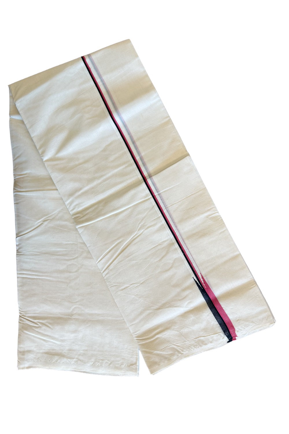 29% DISCOUNT! KaithariKada Balaramapuram 100% Cotton Double Off white Mundu/Dhoti-100x100  Puliyilakkara PINK & BLACK Chutty -  12KK429ASH