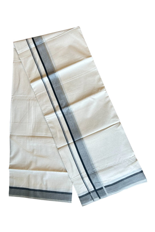 15% DISCOUNT! KaithariKada Balaramapuram 100% Cotton  Off white (Unbleached) Double Mundu/Dhoti-100x90 2.5inch Black Shaded kara - 12KK431VAS