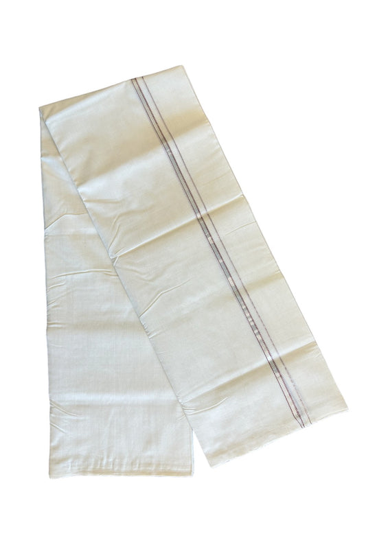 15% Discount!!! KaithariKada HANDLOOM UNAKKUPAAV Balaramapuram - 100% PURE Cotton off white (Unbleached) Double Mundu/Dhoti - 2 cm Silver kasavu red striped kara - 12KK458SOM