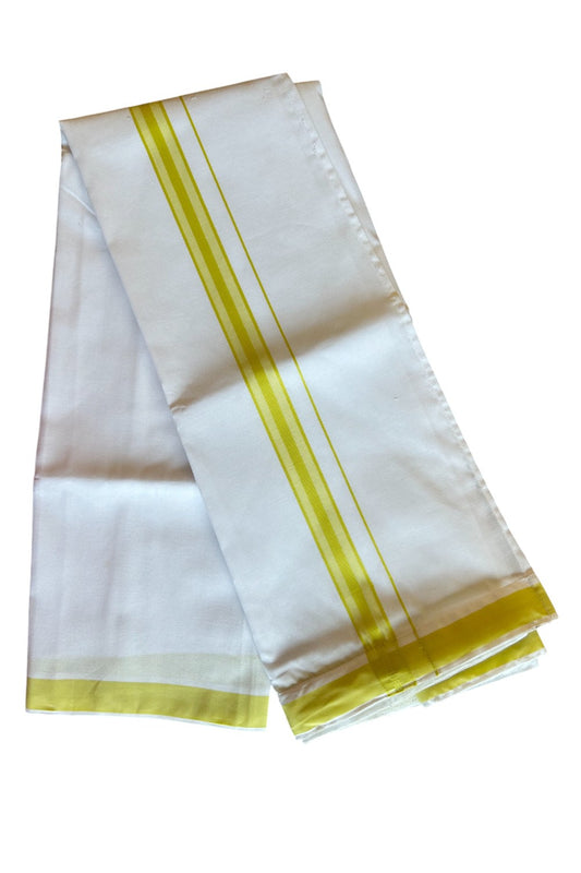 KaithariKada Balaramapuram COTTON SINGLE PURE WHITE VELCRO Mundu/Dhoti - 1.5inch Light Green kara - 12KK485SRI