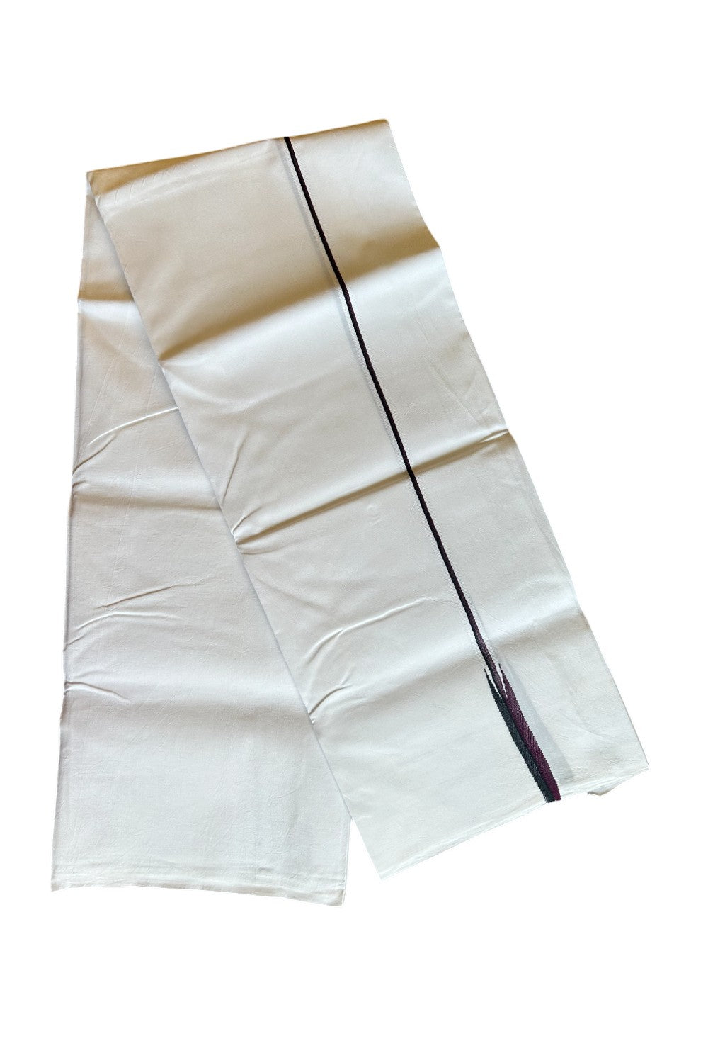 31% DISCOUNT ! KaithariKada Balaramapuram 100%  COTTON SINGLE PURE WHITE Mundu/Dhoti-100X100-  0.5 Inch Puliyilakkara Maroon & Black Chutty- 12KK487KK