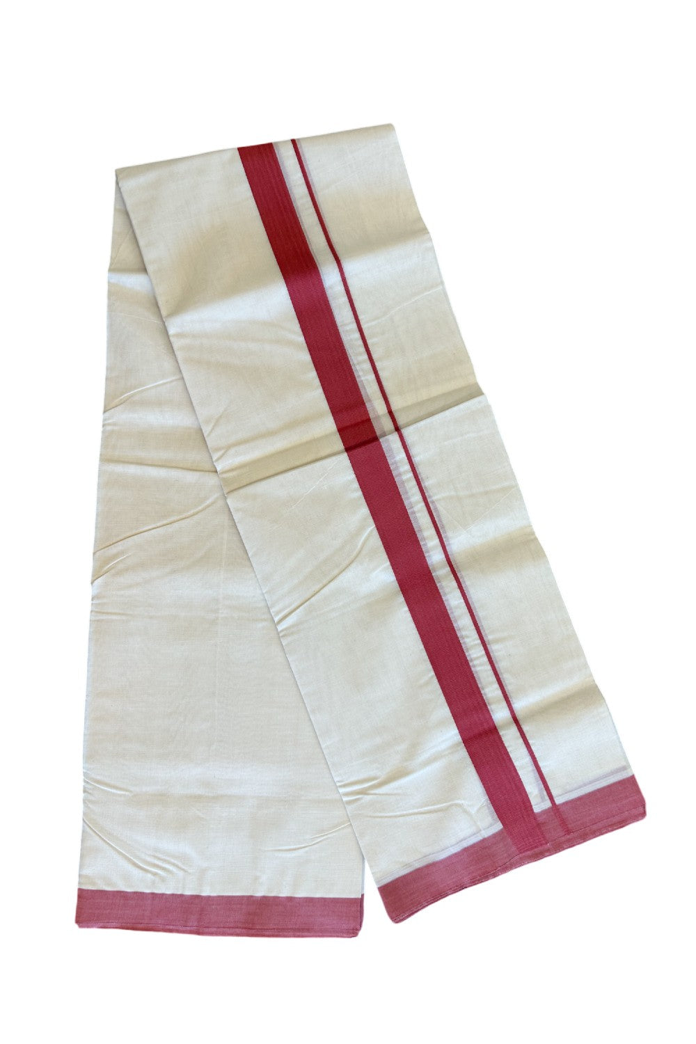 10% Discount KaithariKada Balaramapuram 100% Cotton Double Off white Mundu/Dhoti-100x100 1.75  inch Brick red Kara - 12KK500KK