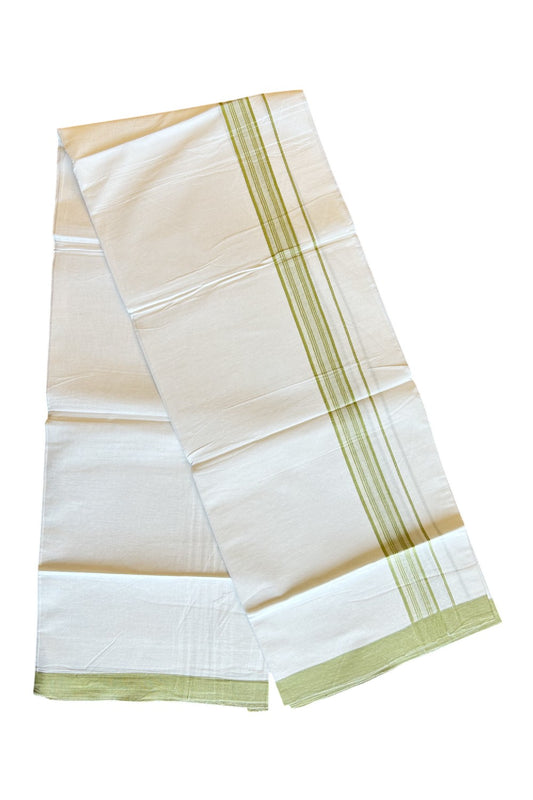 8% Discount ! Kaitharikada Balaramapuram 100% Cotton PURE WHITE SINGLE Mundu/Dothi- 1.75 inch Light Green Striped Kara - 12KK5032GAN