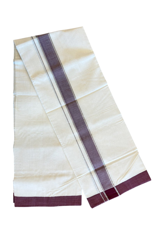 21% Discount KaithariKada HANDLOOM Unakkupaav Balaramapuram - 100% PURE Cotton off white (Unbleached) Double Mundu/Dhoti - 2.5 inch Vine Brown & Silver Kasavu Kara-162