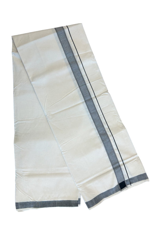 KaithariKada 100% Cotton Balaramapuram HANDLOOM Off white (Unbleached) Single Mundu/Dhoti -  1.75inch Off White 1inch Black Kara - Onam Collection-5