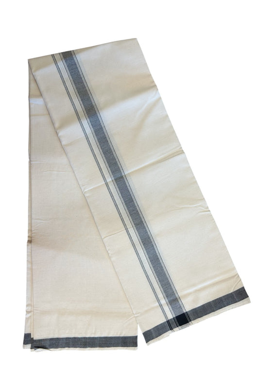 32% Discount KaithariKada 100% Cotton Balaramapuram HANDLOOM Single Mundu/Dhoti - Off White (Unbleached) 1.75inch (2 meter / 4 muzham) Black Kara Stripes- 328