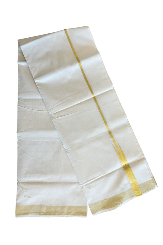 18 % DISCOUNT ! KaithariKada HANDLOOM Unakkupaav Balaramapuram - 100% PURE Cotton Off White (Unbleached) Double Mundu/Dhoti - KASAVU & 1.inch CHUTTY  KARA - 4.