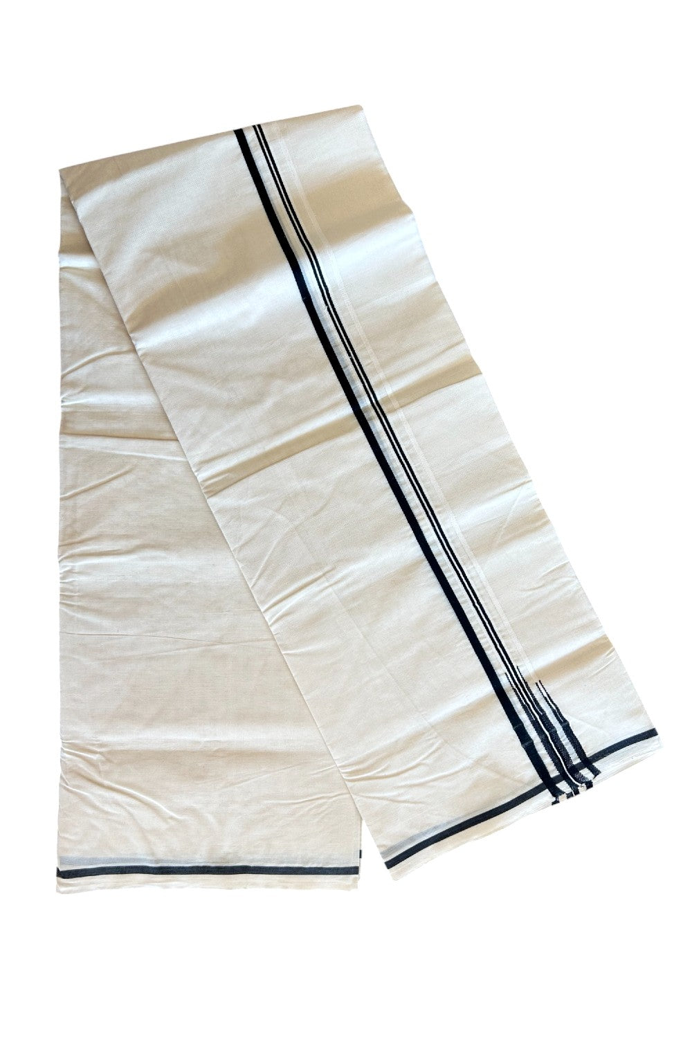 25% DISCOUNT!! KaithariKada Balaramapuram 100% Cotton off white Double - (Unbleached) Mundu/Dhoti-100x100 - Puliyilakkara Double Chutty 0.6 cm Black Kara - 12KK5063KK