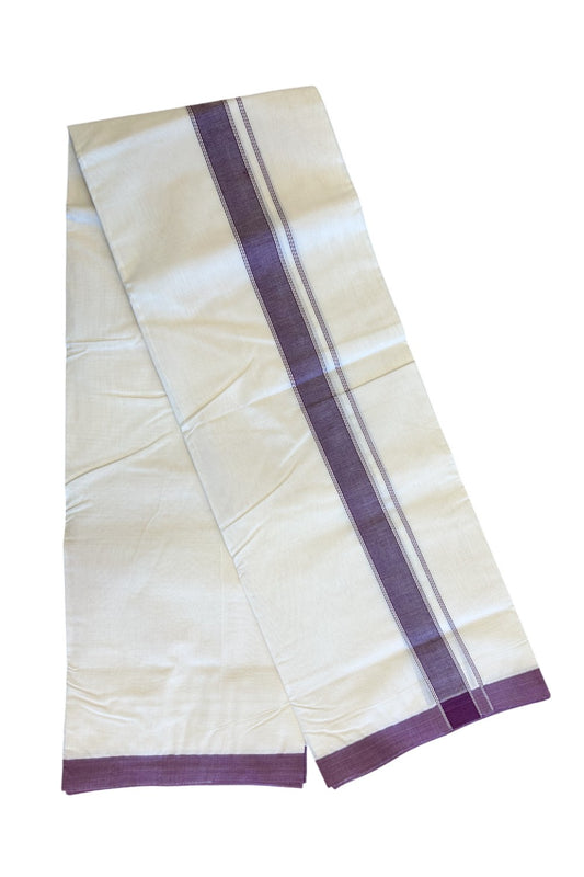 NEW !! 14% DISCOUNT!! KaithariKada Balaramapuram 100% Cotton Double Off white - (Unbleached) Mundu/Dhoti-100x80 -  1 inch PURPLE ,VIOLET KARA - 3.75 mtr