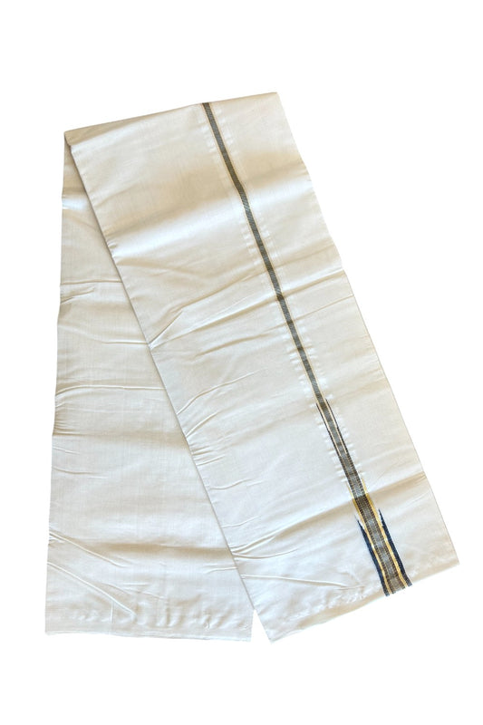 21% DISCOUNT!! KaithariKada HANDLOOM Millpaav Balaramapuram - 100% PURE Cotton OFF White (Unbleached) Double Mundu/Dothi - Puliyilakkara Kasav & Black temple Chutty - 46KK403RAM