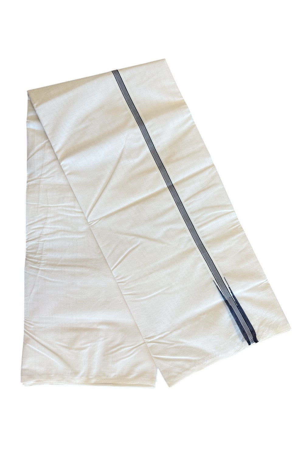 SHORT DHOTI SPECIAL! Kaitharikada.com - 19% DISCOUNT ! KaithariKada Balaramapuram 100%  COTTON DOUBLE OFF WHITE - (Unbleached) Mundu/Dhoti-100X100- 0.75 Inch Kara & 46 inches Height Puliyilakkara Black Striped Chutty  - 12KK5101ASH