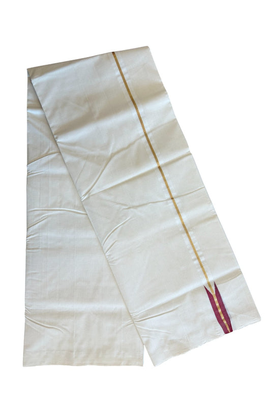 30% DISCOUNT!! KaithariKada HANDLOOM Unakkupaav Balaramapuram - 100% PURE Cotton OFF White Double - (Unbleached) Mundu/Dothi -1 inch puliyilakkara Gold Kasav & Maroon Chutty Kara- 12KK5105RAM