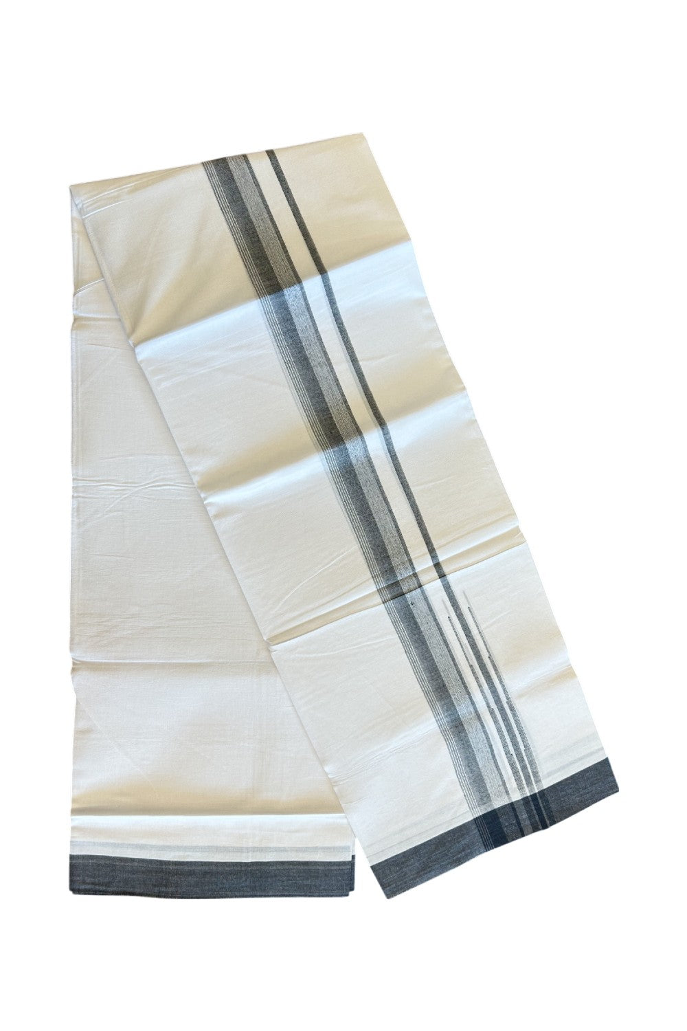 25% DISCOUNT!!! KaithariKada Balaramapuram 100% Cotton Double PURE white Mundu/Dhoti - 80X80 - 1.75 Inch Black & white shades Chutty kara - 12KK5108GAN