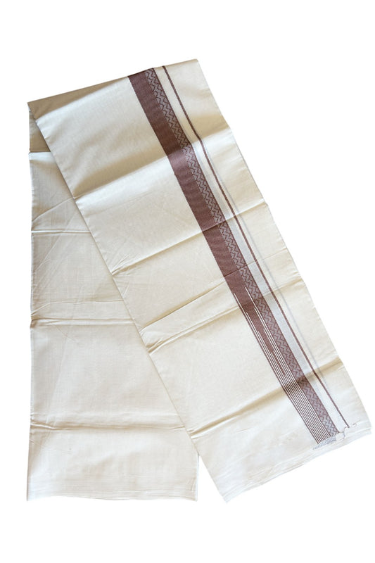 19% DISCOUNT! KaithariKada Balaramapuram 100% Cotton  Off white (Unbleached) Double Mundu/Dhoti-100x100 1.5inch Brown Chutty Design kara - 12KK5110THI