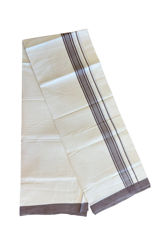 8% Discount ! Kaitharikada Balaramapuram 100% Cotton OFF WHITE SINGLE Mundu/Dothi (40s) - 2 inch Brown & White shaded Stripes Kara (2 meter / 4 muzham) - 12KK5114THI