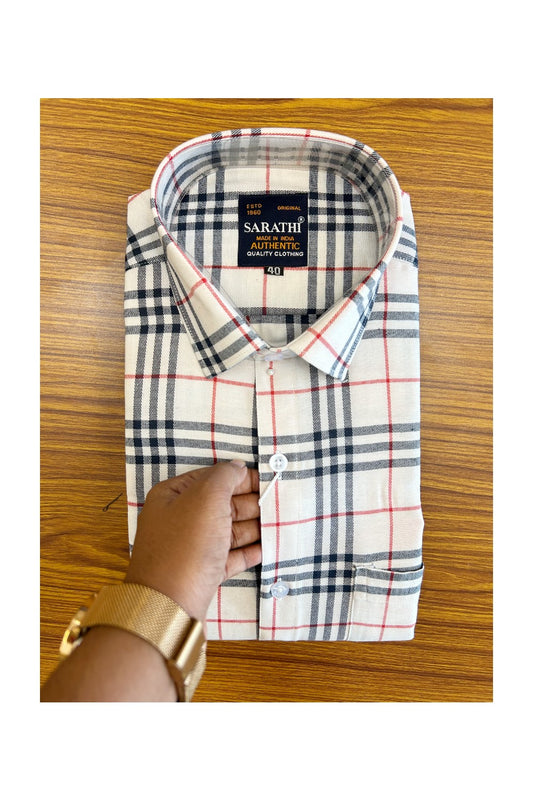 10%DISCOUNT! NEW !! Kaitharikada - 100% Pure Cotton MULTICOLOUR WHITE Sarathi Authentic Quality Clothing FULL Sleeve Check Shirt.- 12KKV6008SAR