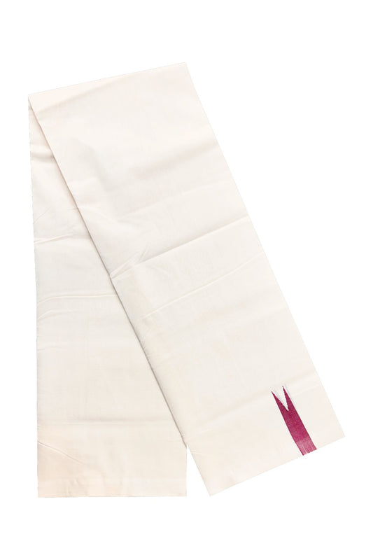 15% DISCOUNT! KaithariKada BALARAMAPURAM HANDLOOM Unakkupaav- 100% PURE Cotton 100x100 Double Mundu/Dhoti OFF WHITE (Unbleached) - PULIYILAKKARA Vine Red 2.cm Chutty KARA-12RAM