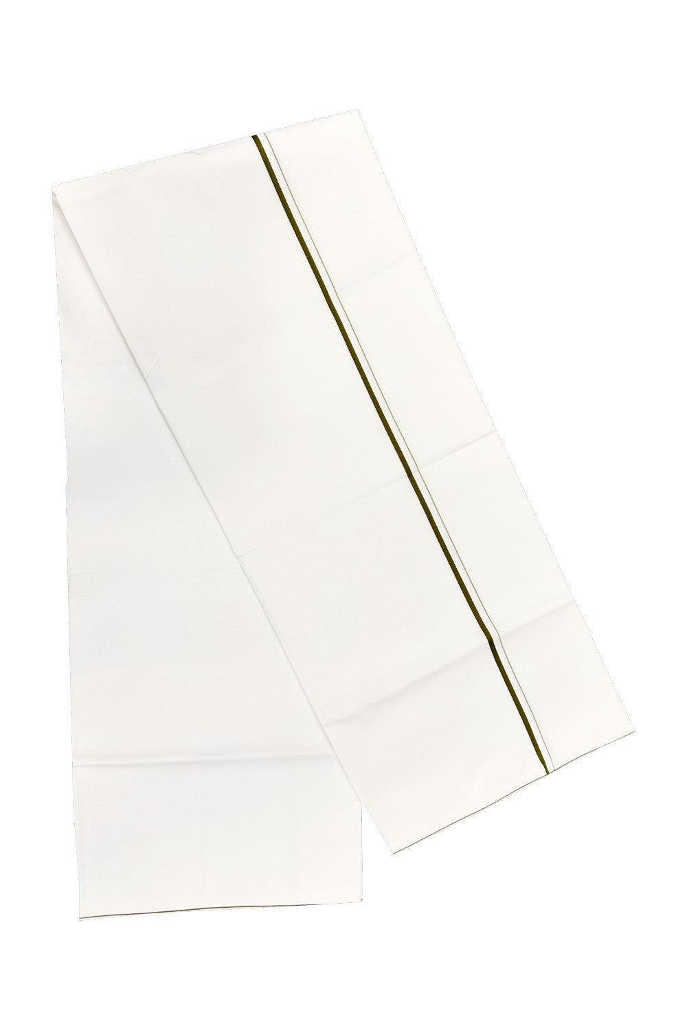 21% OFFER!! KaithariKada WRINKLE FREE Cotton PURE WHITE SINGLE Mundu/Dhoti-40X40 Light  Green 1cm  Kara- 12uat