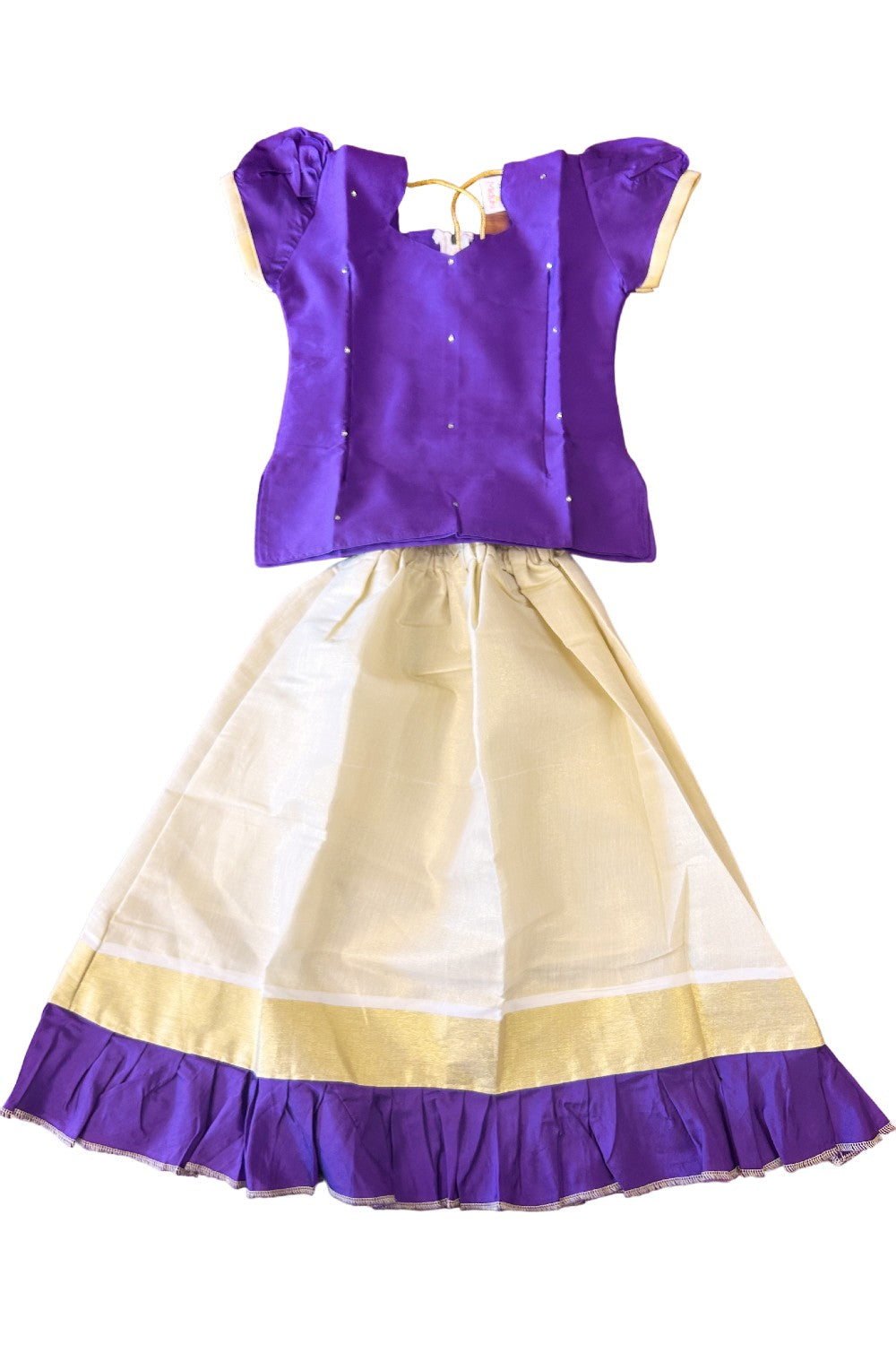 Midukki-Traditional South Indian Kids Pattu Pavada- Violet top tissue skirt with frill bottom - Age 5 - KK5MID0012