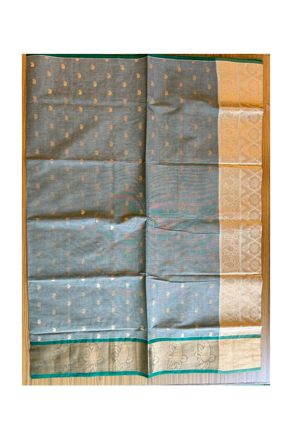 KaithariKada- Balaramapuram Saree - 100% PURE Cotton Silk -Sage Green, Green & Cream Design -12KK1005PAN.