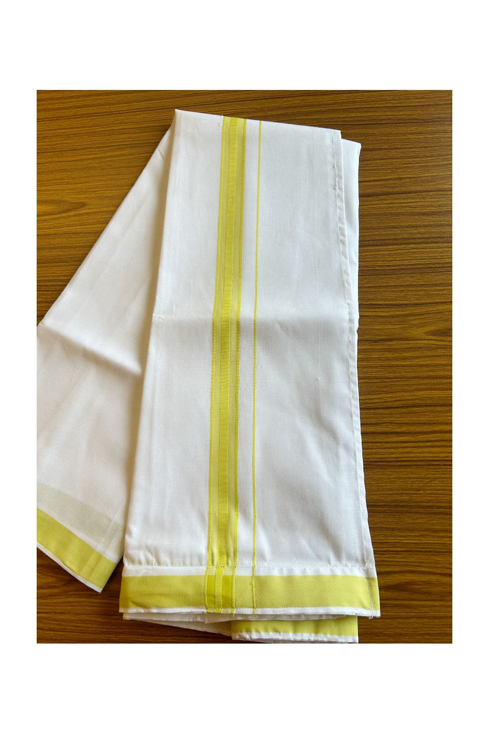 KaithariKada Balaramapuram COTTON SINGLE PURE WHITE VELCRO Mundu/Dhoti - 1.5inch Light Green kara - 12KK485SRI