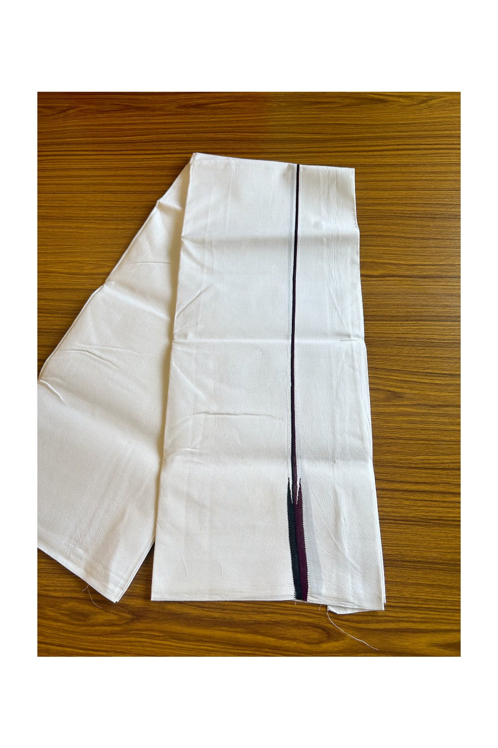 31% DISCOUNT ! KaithariKada Balaramapuram 100%  COTTON SINGLE PURE WHITE Mundu/Dhoti-100X100-  0.5 Inch Puliyilakkara Maroon & Black Chutty- 12KK487KK