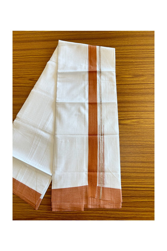 Kaitharikada  Balaramapuram 100% Pure Cotton PURE WHITE Double Mundu/Dothi - 80x92 - 1.5 Inch Orange & Silver Chutty kara - 12KK5022VAN