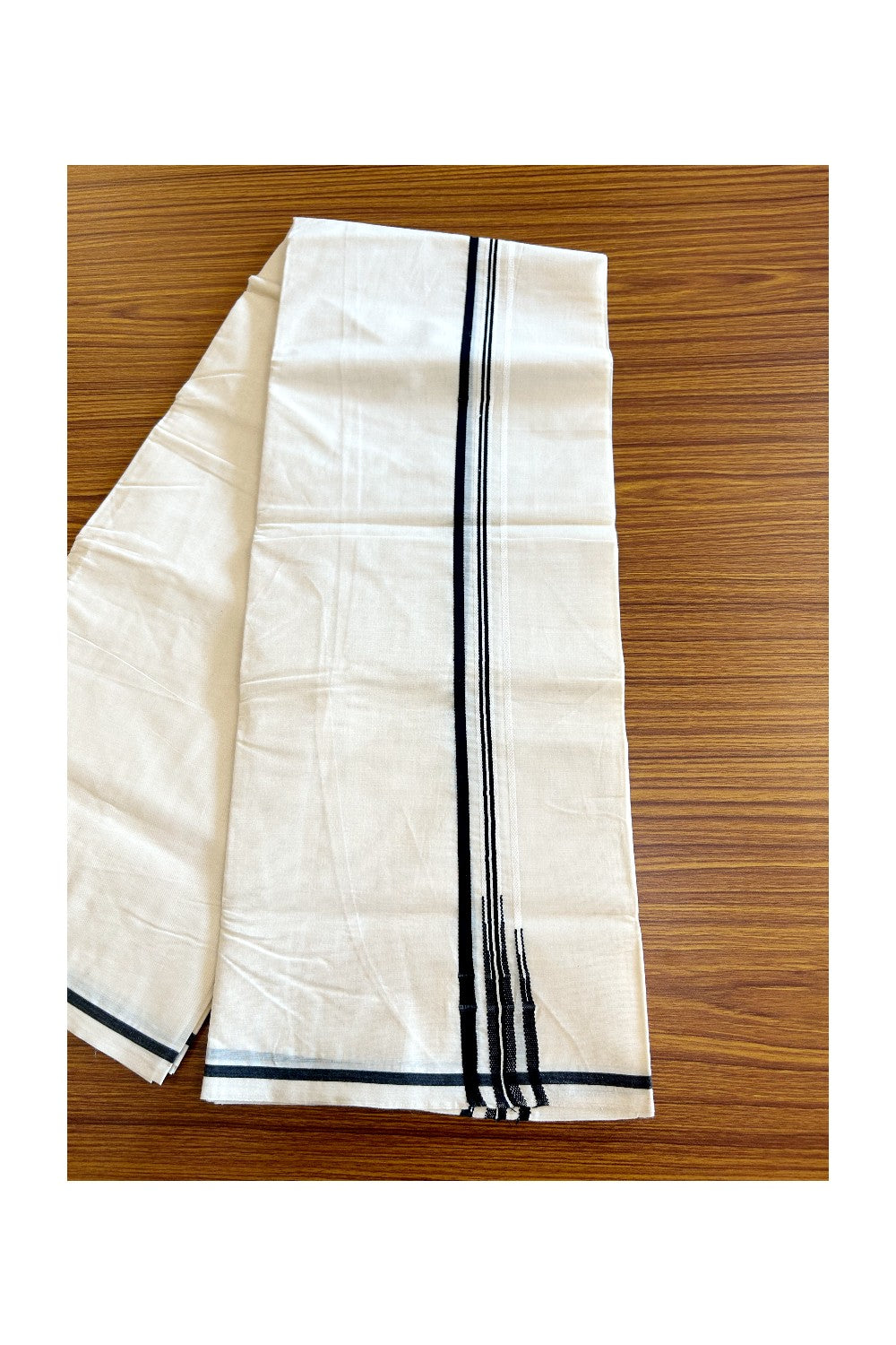 25% DISCOUNT!! KaithariKada Balaramapuram 100% Cotton off white Double - (Unbleached) Mundu/Dhoti-100x100 - Puliyilakkara Double Chutty 0.6 cm Black Kara - 12KK5063KK