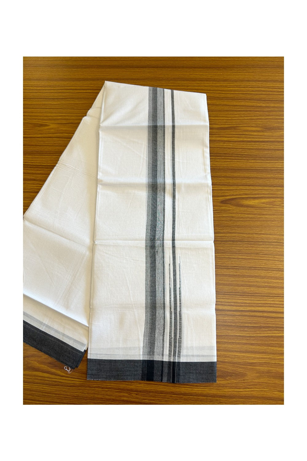 25% DISCOUNT!!! KaithariKada Balaramapuram 100% Cotton Double PURE white Mundu/Dhoti - 80X80 - 1.75 Inch Black & white shades Chutty kara - 12KK5108GAN