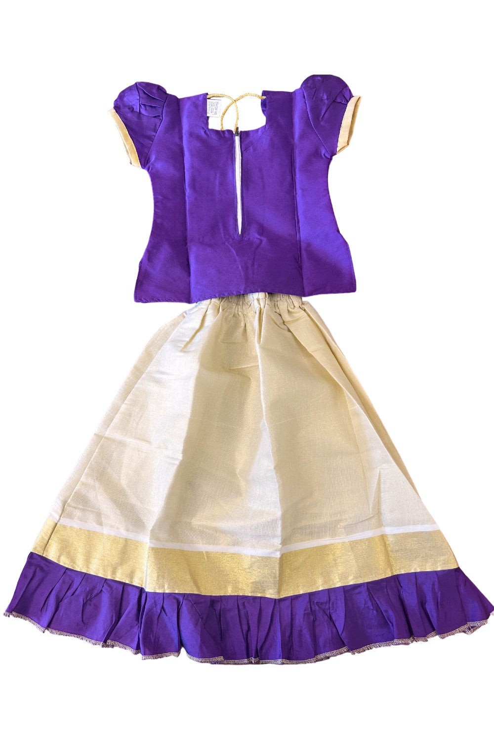 Midukki-Traditional South Indian Kids Pattu Pavada- Violet top tissue skirt with frill bottom - Age 5 - KK5MID0012