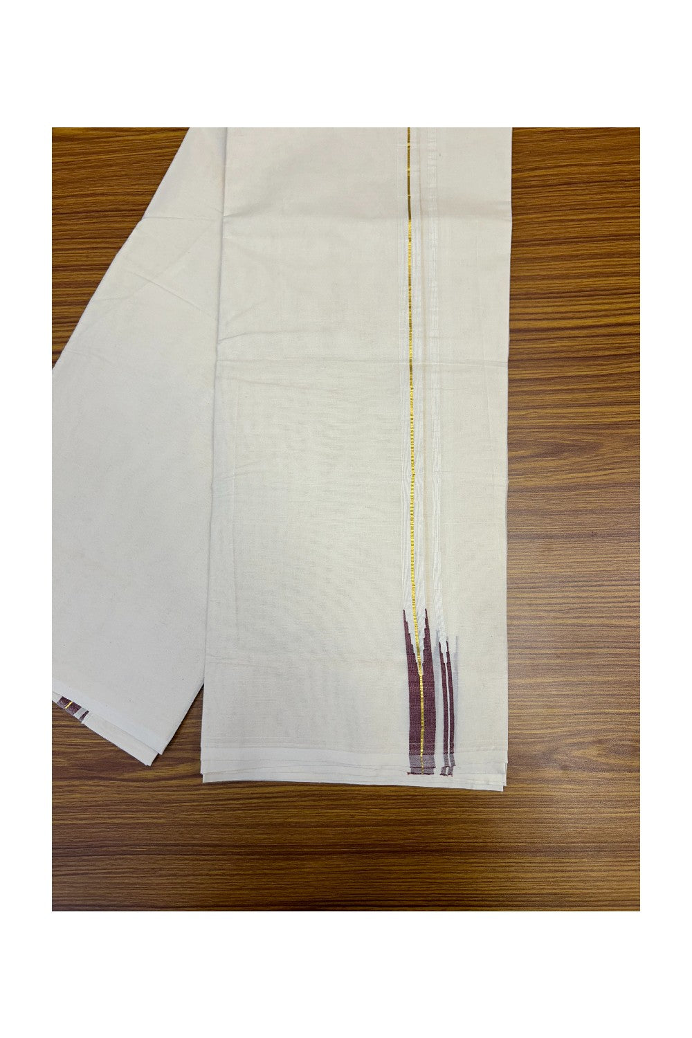 21% OFFER ! KaithariKada Balaramapuram 100% Cotton Double OFF WHITE (Unbleached) - Mundu/Dhoti-100x100 0.75INCH  Puliyilakkara Chutty Kasavu & Dark Maroon double chutty 3.88 mtr & 4 mtr - 12KK414ASH