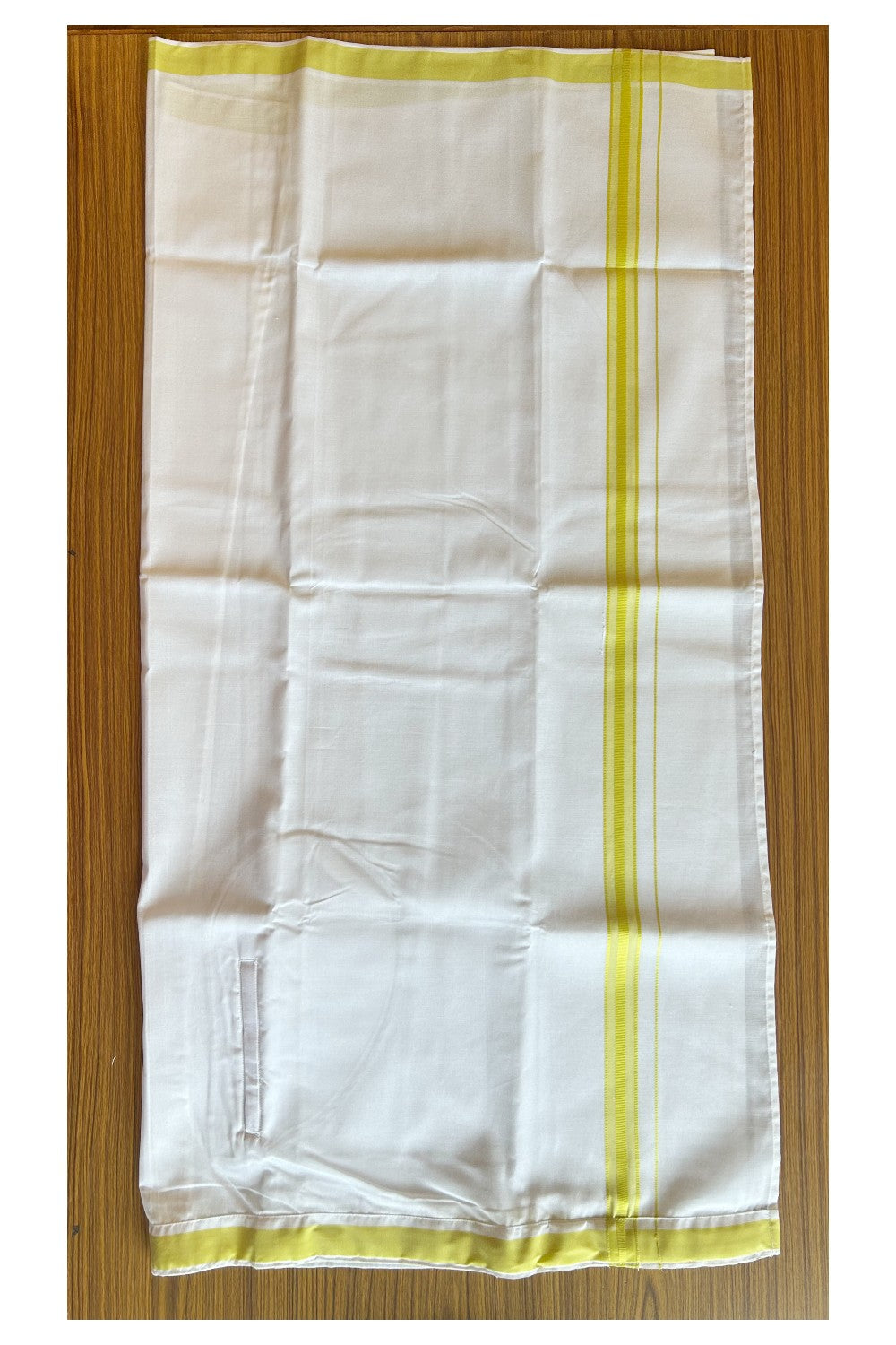 KaithariKada Balaramapuram COTTON SINGLE PURE WHITE VELCRO Mundu/Dhoti - 1.5inch Light Green kara - 12KK485SRI