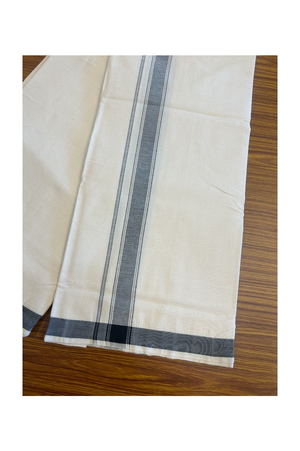 32% Discount KaithariKada 100% Cotton Balaramapuram HANDLOOM Single Mundu/Dhoti - Off White (Unbleached) 1.75inch (2 meter / 4 muzham) Black Kara Stripes- 328