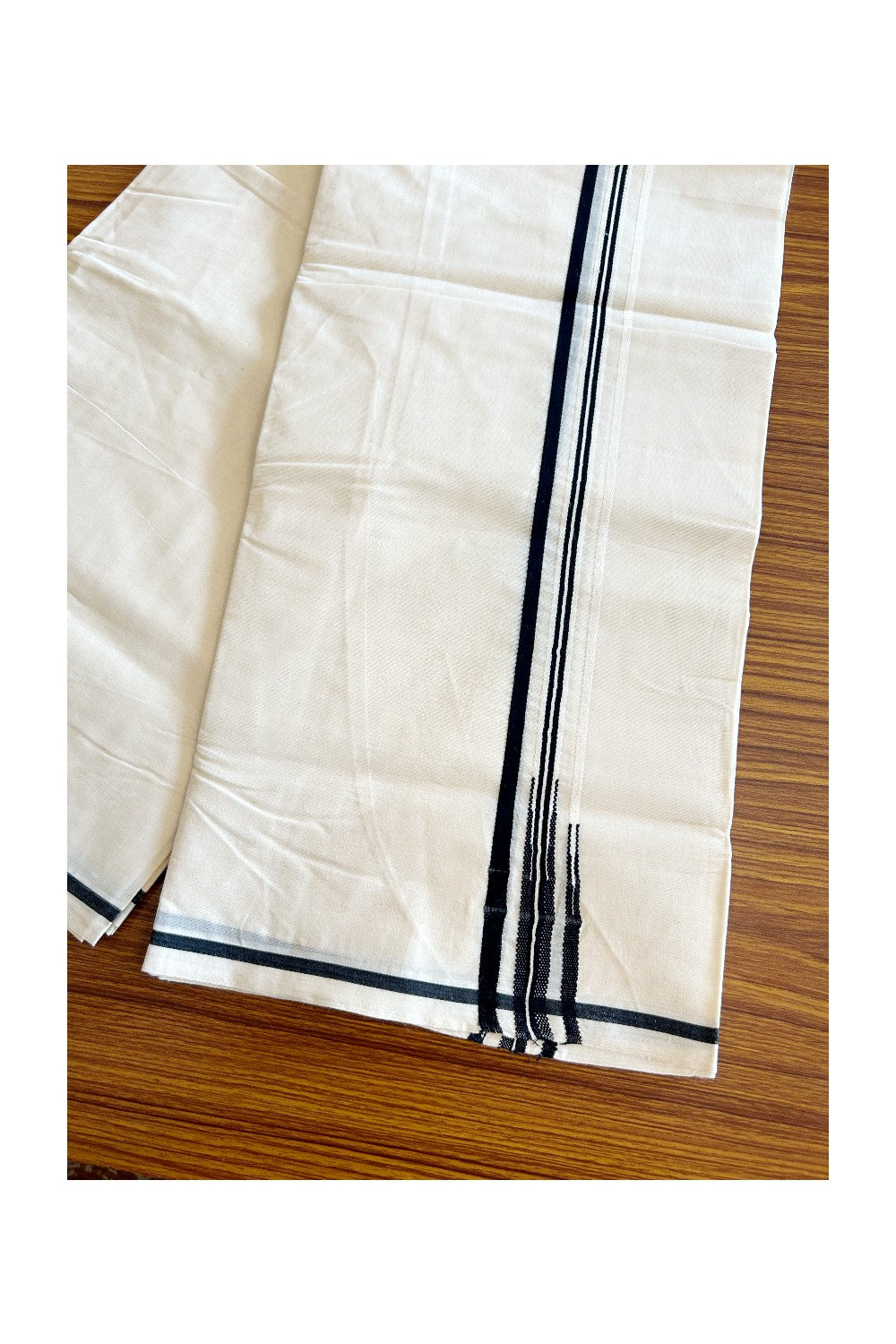 25% DISCOUNT!! KaithariKada Balaramapuram 100% Cotton off white Double - (Unbleached) Mundu/Dhoti-100x100 - Puliyilakkara Double Chutty 0.6 cm Black Kara - 12KK5063KK