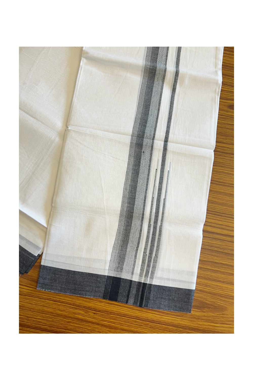 25% DISCOUNT!!! KaithariKada Balaramapuram 100% Cotton Double PURE white Mundu/Dhoti - 80X80 - 1.75 Inch Black & white shades Chutty kara - 12KK5108GAN