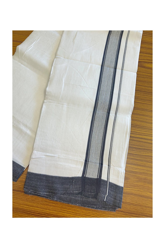 Linen Dhoti NEW! 20% Discount from Kaitharikada.com - Double Mundu/Dhoti 80x90 Thread PURE WHITE - Pure Cotton + Linen -2.5 Inch Blue Striped Kara - 30KK5115THI