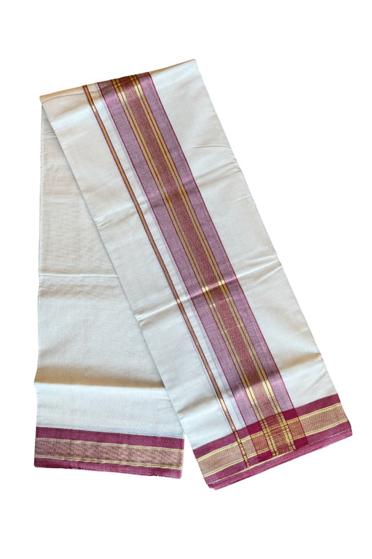 25% DISCOUNT!! KaithariKada HANDLOOM millpaav Balaramapuram - 100% PURE Cotton OFF White (Unbleached) Double Mundu/Dothi - 4 inch Red & Kasavu striped kara - 13KK206VIN