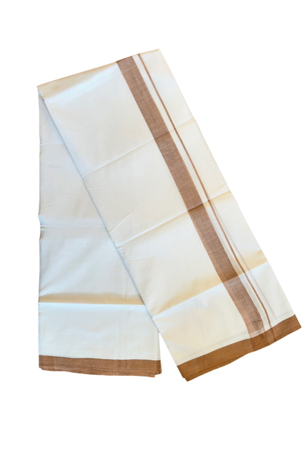 23% Discount! KaithariKada Balaramapuram Handloom 100% Millpaav Cotton Double Mundu/Dhoti Pure white - 100x100 Walnut brown Mulloth Border 3.70m - 13KK404RAM